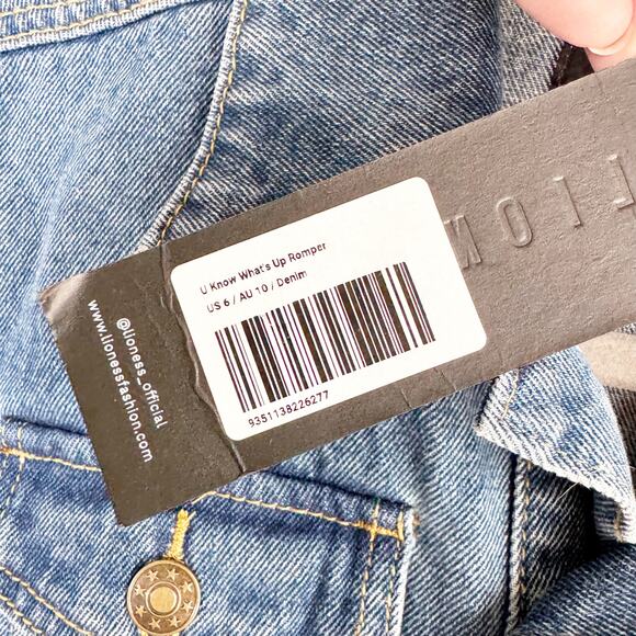 Lioness Denim U Know What’s Up Romper Micro Shorts Streetwear Baddie NEW Medium - Picture 6 of 12